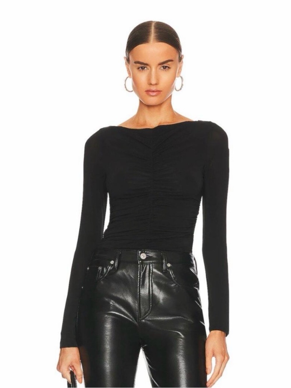 NWT Citizens of Humanity Penelope Shirred Mesh Bodysuit in Black Size Large